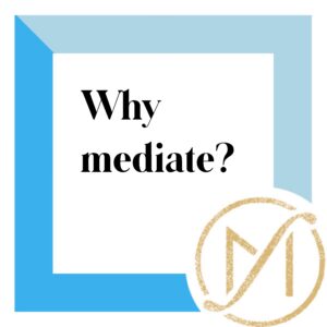 Black text with the words "why mediate" on a white background with a blue border.