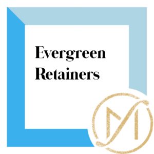 light blue border with the black words evergreen retainers