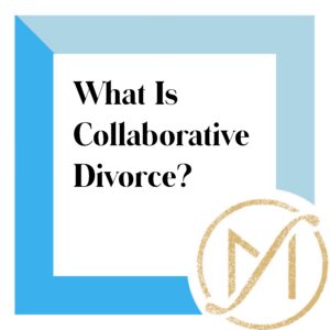 "What Is Collaborative Divorce" in black on a white background with a blue border.